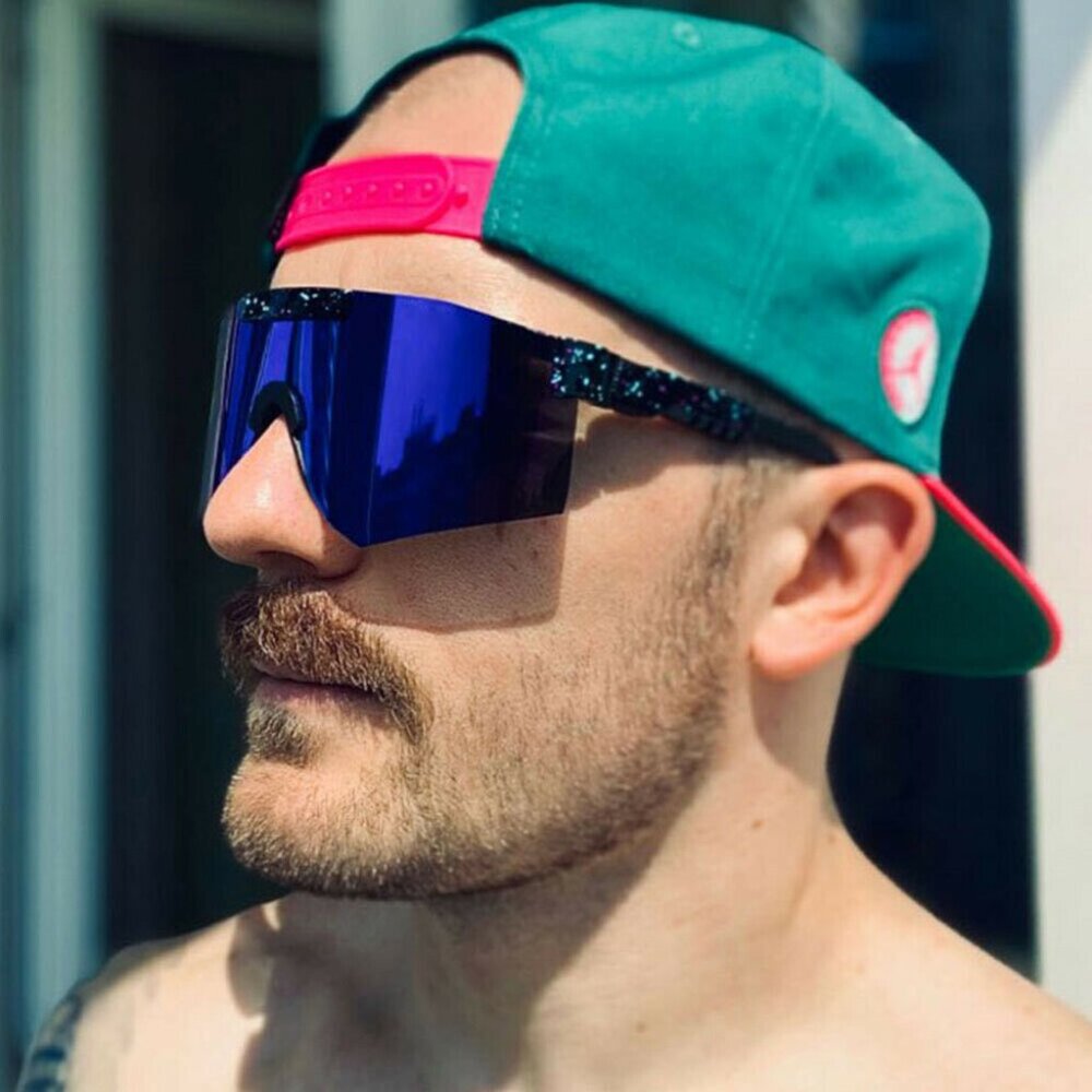 Sports Sunglasses Blue Mirror Lens Shield Beach Shades Cover Face UV Protection